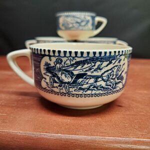 Royal China Blue Willow Currier And Ives Horse And Carriage Coffee/Tea Cups